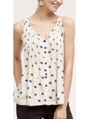 Anthropologie Maeve Saona Ikat Dot Pintuck Button Tank Blouse Top Size 2 Tan